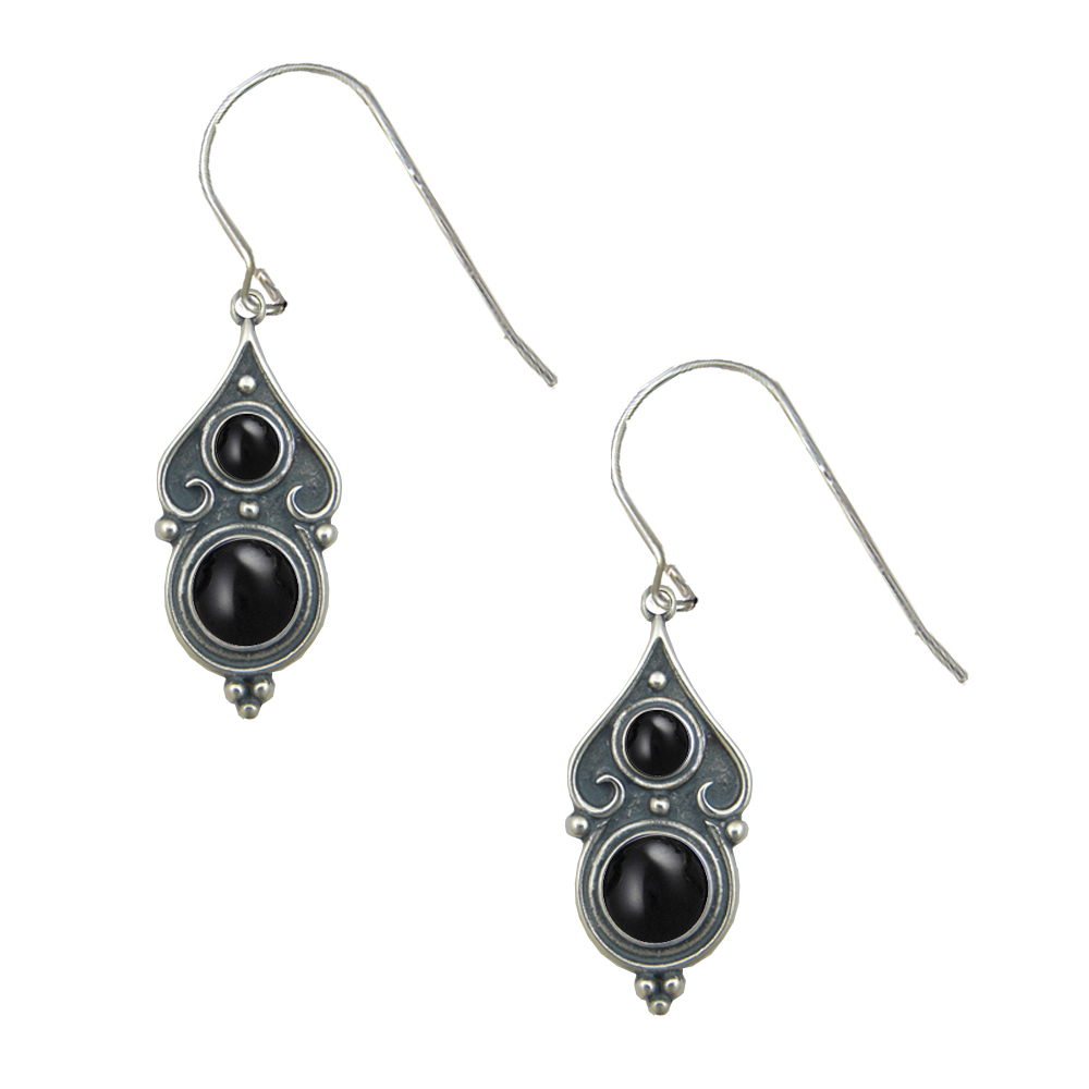 Sterling Silver Designer Post Stud Earrings With Black Onyx And Black Onyx